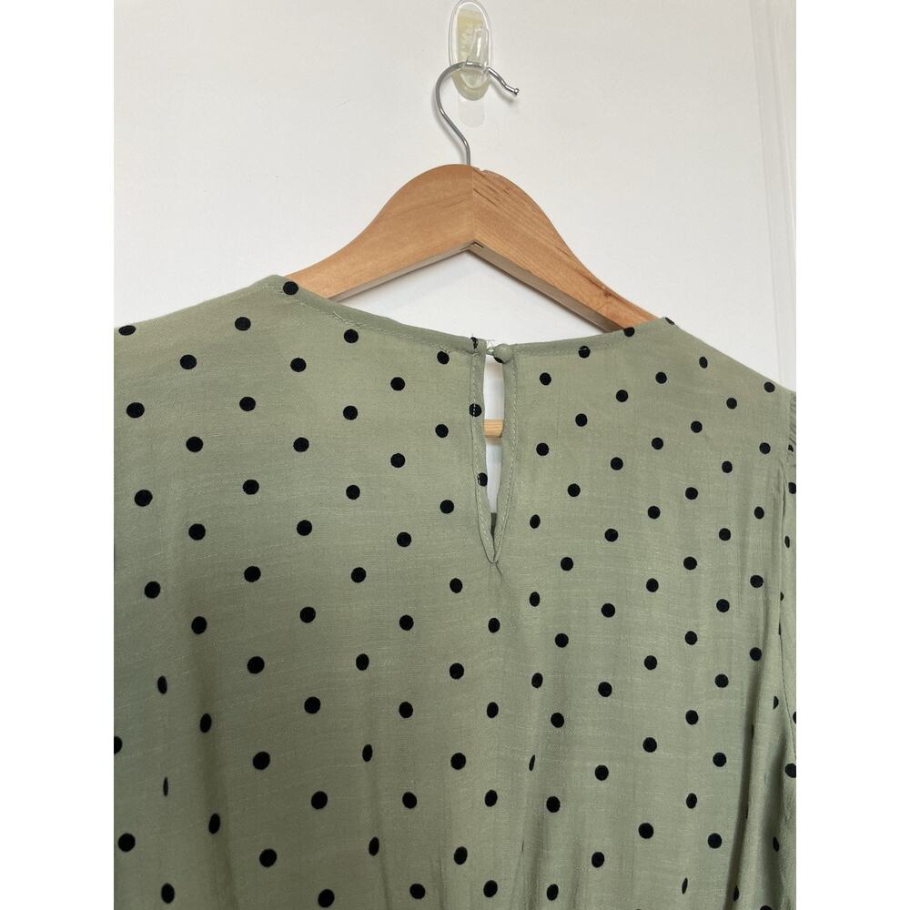 MINE Size Large Green Floral Romantic Polkadot Ruffle Neckline Peplum Waist - Picture 6 of 10